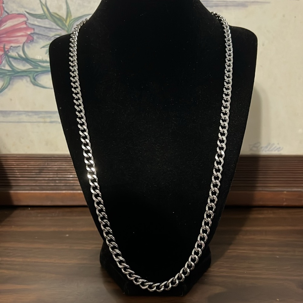stainless steel cuban link chain necklace 24”